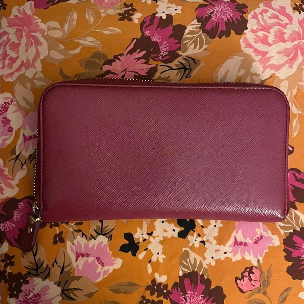 Salvatore Ferragamo Deep Pink Saffiano Zip-Around Wallet with Gold Gancini